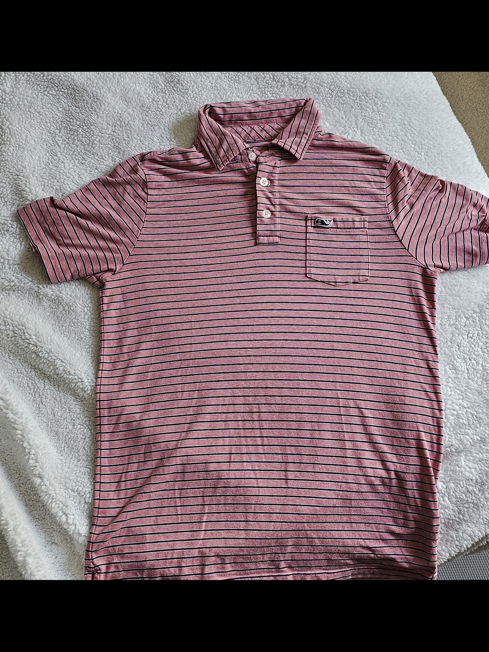 Vineyard Vines Red and Navy Striped Polo with Chest Pocket Boys